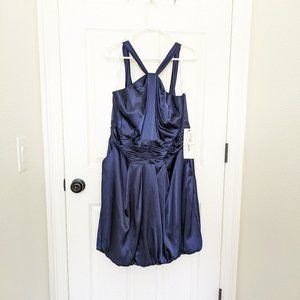David's Bridal Prom/Bridesmaid Y Neck Charmeuse Mini Dress in Marine NWT